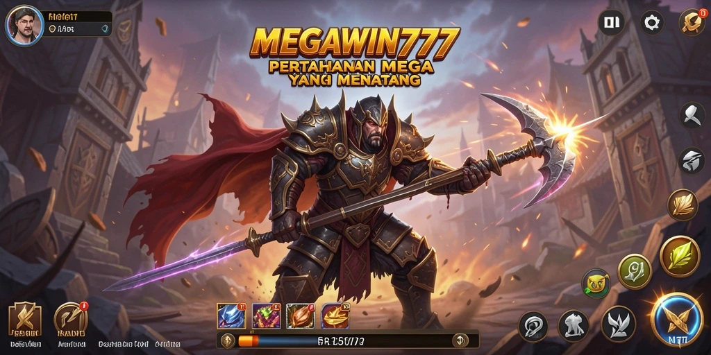 Gameplay <strong>MEGAWIN777</strong> menampilkan menara pertahanan yang beragam dan serangan musuh yang epik.