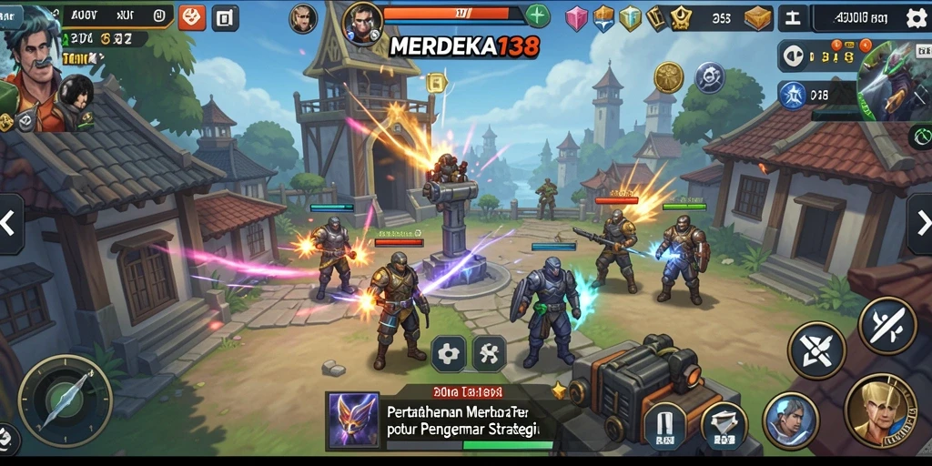 Tangkapan layar utama gameplay MERDEKA138 dengan pertarungan seru Tower Defense.