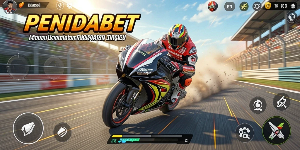 Screenshot utama PENIDABET menunjukkan balapan motor yang penuh aksi.