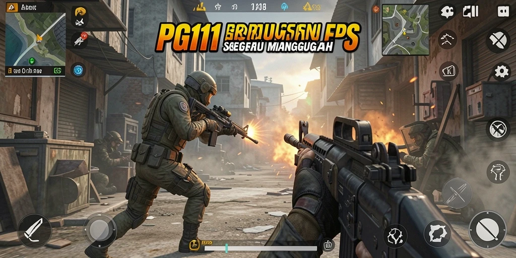 Screenshot gameplay PG11 menampilkan aksi seru di medan perang FPS.