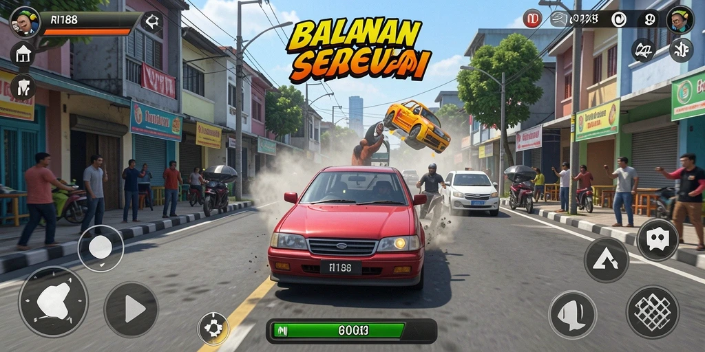 Screenshot utama RI188 menampilkan aksi balapan seru di jalanan kota.