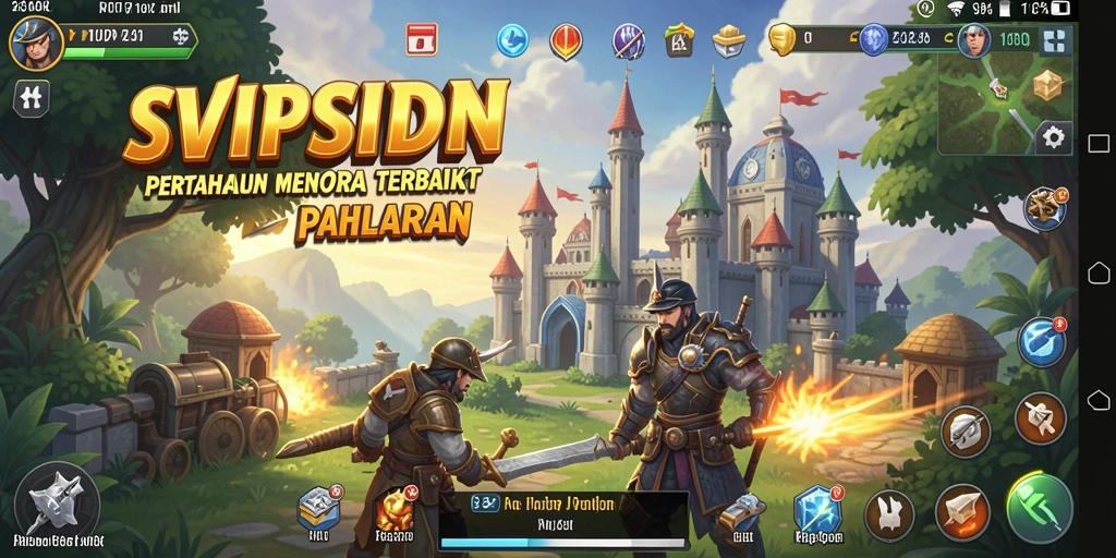 Screenshot gameplay SVIPSIDN menampilkan aksi menara pertahanan yang intens.