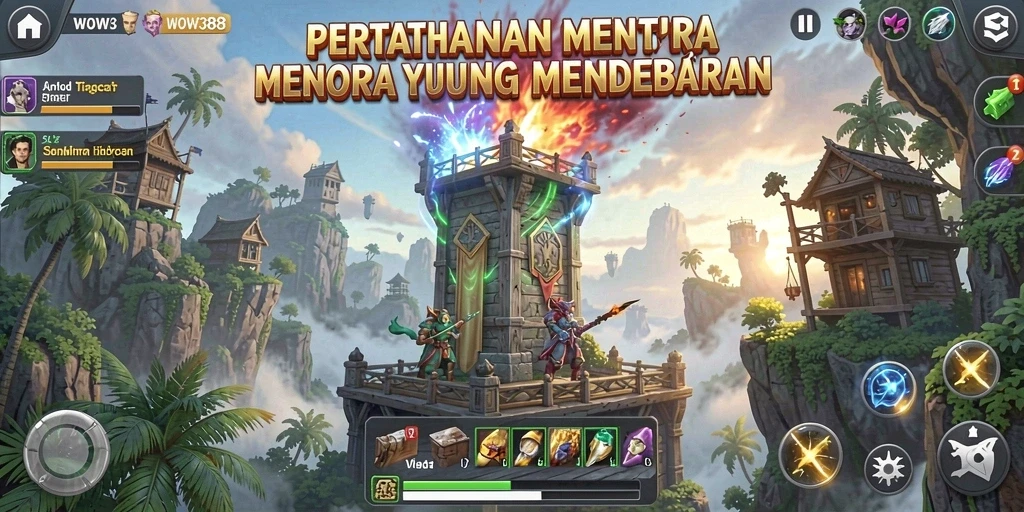 Screenshot menampilkan aksi seru gameplay Tower Defense.
